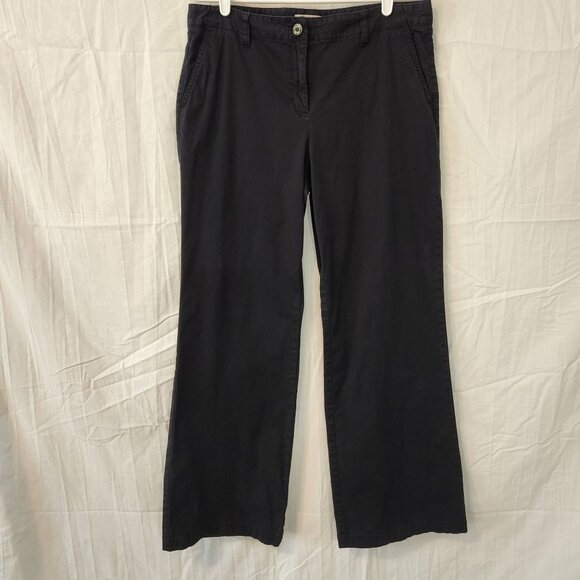 Talbots Navy Blue Wide Leg Cotton Blend Chino Pants, Size 10 Preppy Academia - Picture 1 of 8